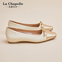 La Chapelle 单鞋女软底蝴蝶结气质尖头拼色玛丽珍鞋女-128-10 米金色 38