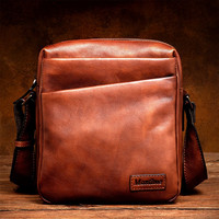 mantime 慢时光 复古潮手工擦色真皮斜挎包竖款休闲男包头层牛皮单肩包通勤小方包青年邮差包运动挎包 浅棕色