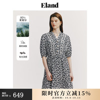 ELAND衣恋连衣裙碎花小V领收腰裙子24夏 藏青色(59)Navy S/160