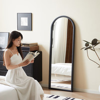 家逸(JIAYI)实木全身镜全实木穿衣镜女生卧室落地镜壁挂贴墙镜子家用试衣镜 加宽-烟熏黑色