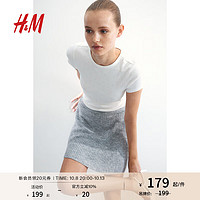 H&M2024秋季女士罗纹针织A字迷你半身裙1259491 混浅灰色 170/100