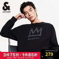 杰克琼斯 杰克·琼斯（JACK&JONES）男装衣服BSQ圆领时尚舒适棉感卫衣男胸前皇冠刺绣套头衫 E40 黑色 165/88A/XS