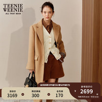 Teenie Weenie小熊2024年简约通勤西装领双面毛呢大衣绵羊毛外套女 卡其色 170/L