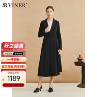 音儿专选2024年秋季影儿布拉格长绒棉衣长款廓形翻驳领A字外套 黑色 46