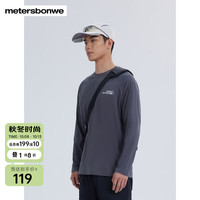 美特斯邦威(Meters Bonwe)长袖T桖男女同款2024秋季山系户外时尚IP印花上衣 锡灰 185/XXL
