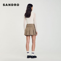 SANDRO2024秋季女装法式格纹饰扣短款百褶半身裙SFPJU01302 棕黄色 34