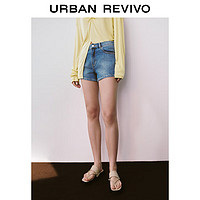 URBAN REVIVO 2024夏季新款女装时髦休闲复古水洗短款牛仔短裤UWH840096