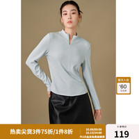独束大码女装纯色半高领可调节打底衫2024冬季新多色修身内搭上衣 雾霾蓝 1