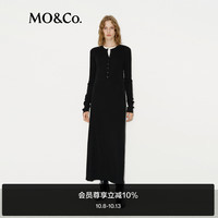 MO&Co.连衣裙2024冬可机洗绵羊毛亨利领针织长裙MBD4DRS036 黑色 XS/155