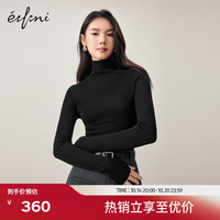 伊芙丽（eifini）伊芙丽纯色堆堆领坑条高级感轻奢羊毛衫女内搭打底衫 黑色 155/80CM/S