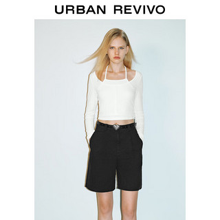 URBAN REVIVO UR2024秋季女装设计感撞色假两件系带长袖T恤UYY440034 本白 L