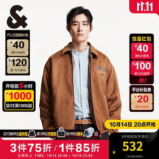 杰克琼斯 杰克·琼斯（JACK&JONES）男装衣服秋冬仿麂皮绒棉衣翻领厚款夹克保暖外套短款棉服男 E10 深棕色 190/108A/XXL