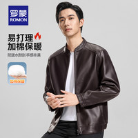 罗蒙(ROMON)加棉仿PU皮皮衣男冬季商务休闲轻奢时尚百搭保暖皮夹克 红咖 190