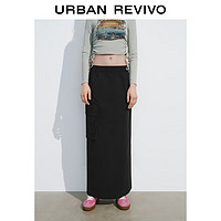 URBAN REVIVO UR2024秋季女装休闲工装单侧贴袋长款直筒半裙UYY540009 黑色 M