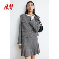 H&M2024秋季女装纹理感梭织外套1241437 灰色/人字纹 160/88