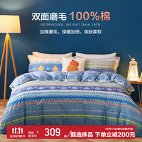 博洋(BEYOND) 博洋家纺纯棉四件套全棉加厚磨毛套件保暖欧式被套波西米亚风 【双面磨毛】春风怡然 1.5米床四件套(被套200x230cm)