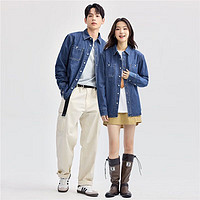 GIORDANO 佐丹奴 牛仔衬衫外套男24秋工装风洗水口袋长袖牛仔衬衣男18044624