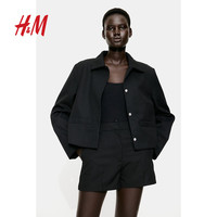 H&M2024秋季新女士有领外套1253184 黑色 155/76 XXS