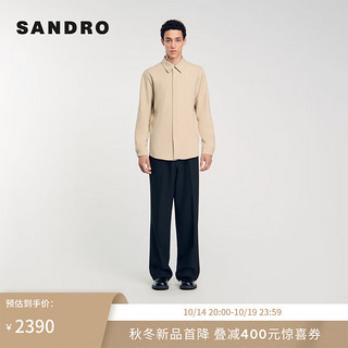 Sandro 2024秋季男装法式简约通勤长袖纯色衬衫上衣SHPCM00935 A315/淡灰褐色 L