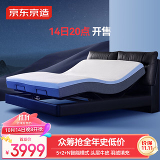 京东京造百变大师lite智能床 头层真皮 5+2+N智能模式 主卧双人床1.8m白
