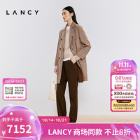 朗姿/LANCY2024冬纯羊毛英伦风格纹大衣女双排扣中长毛呢外套 浅米色 S