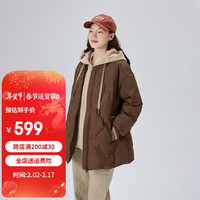 艾莱依(ERAL)冬季假两件羽绒服女连帽宽松时尚保暖棒球服外套 蜜茶棕 160【110-130斤】M