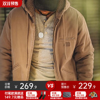 马登 MADEN工装复古J141羊羔绒连帽夹克男秋冬加绒保暖纯棉水洗帆布棉服外套 卡其色 S