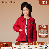 PawinPaw卡通小熊童装2024年秋冬女童荷叶边羽绒服甜可爱. Red红色/20 110cm