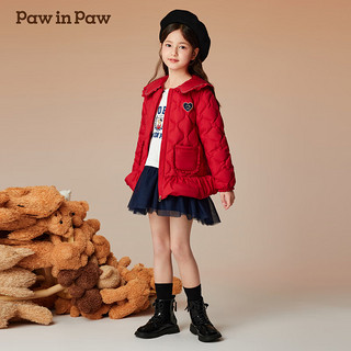 PawinPaw卡通小熊童装2024年秋冬女童荷叶边羽绒服甜可爱. Red红色/20 110cm