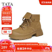 他她(TATA)2024冬时尚休闲马丁靴(翻盖)女CZ401DD4 黄棕(绒里) 35