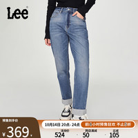 李 Lee李 Lee24秋冬411高腰小直脚磨毛中蓝色女保暖牛仔裤潮流 中蓝色 27