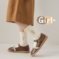 艺术佳 儿童袜子女童春秋款100%纯棉无骨中长筒袜女孩韩版复古花边公主袜