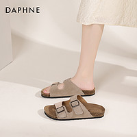 88VIP：DAPHNE 达芙妮 真皮勃肯拖鞋女夏2024新款凉拖鞋外穿一字拖软底沙滩拖鞋女