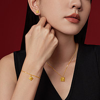 CHOW TAI FOOK 周大福 传福系列福牌福字足金黄金耳钉女R35228