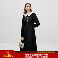 范思蓝恩23FS13371复古文艺假两件气质连衣裙女春秋中长裙 黑色 M
