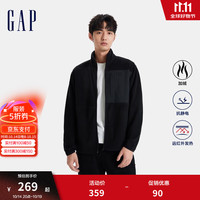 Gap男女装2024秋冬拼接多口袋立领680488摇粒绒外套休闲上衣 黑色 165/84A(XS)亚洲尺码