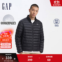 Gap男装2024秋季印花logo小立领657225羽绒服简约外套 黑色 185/104A(XXL)亚洲尺码