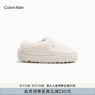 卡尔文·克莱恩 Calvin Klein Jeans24秋季女士简约ck字母休闲厚底可外穿毛毛拖鞋YW01596 ACF-象牙白 38