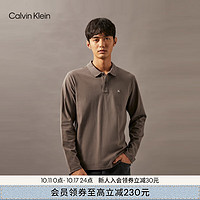 卡尔文·克莱恩 Calvin Klein Jeans24秋季男士ck刺绣方标净色纯棉长袖POLO衫T恤J326696 PBX-深灰褐 S