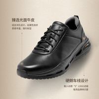 斯凯奇(Skechers)男士运动皮鞋时尚软底足弓支撑运动鞋舒适科技系带绅士商务鞋 BLK黑色 42.5