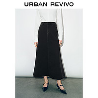 URBAN REVIVO UR2024秋季新款女装复古时髦气质高腰洗水牛仔半裙UWG840247