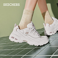 SKECHERS 斯凯奇 夏季百搭女鞋熊猫鞋白金厚底增高透气小白鞋经典舒适休闲老爹鞋 白色/玫瑰金色单层