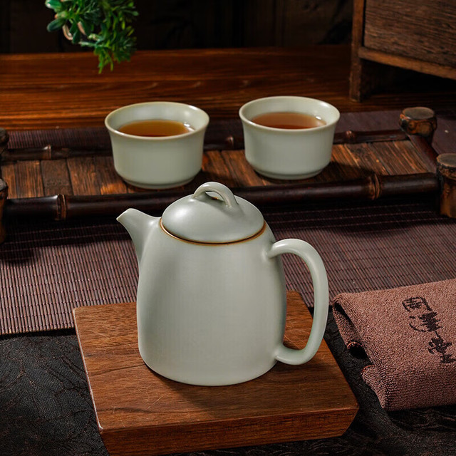 周泽堂 秦权壶茶组3件套 高端汝窑茶壶茶具 景德镇高档纯手工陶瓷汝瓷