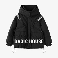 Basic House/百家好小个子拼接短款羽绒服秋冬新款宽松连帽外套女
