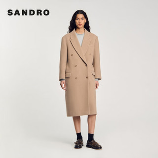 SANDRO2024秋季新款女装法式宽松长款毛呢大衣外套SFPOU00678