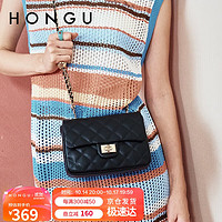 HONGU 红谷 包包牛皮单肩腋下包菱格链条包斜挎小方包女士包 H5125796 漆黑