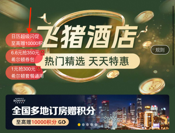 品牌酒店双倍积分,至高加价10000分!飞猪双11日历房超级闪促活动