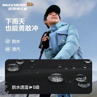 Skechers斯凯奇小魔方男女童三合一儿童羽绒摇粒绒外套两件套P424K011 柏坊灰蓝/028S 140cm