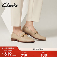 Clarks 其乐 女鞋乐福鞋金属扣饰时尚优雅一脚蹬皮鞋 浅沙色（拍小半码） 35.5