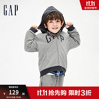 Gap 盖璞 男幼冬季款LOGO碳素软磨抓绒卫衣836908连帽衫 灰色 90cm(1-2岁)亚洲尺码